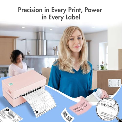 Thermal Shipping Label Printer 4x6 Bluetooth Label Maker for Small Business - color: Pink