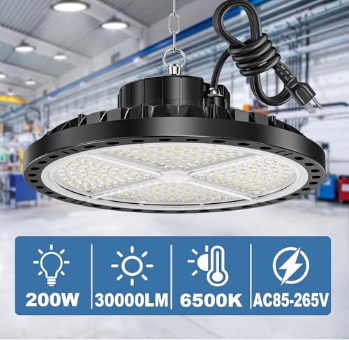ISKYDRAW UFO LED High Bay Lights 8 Pack, 200W 30000LM Shop Lights