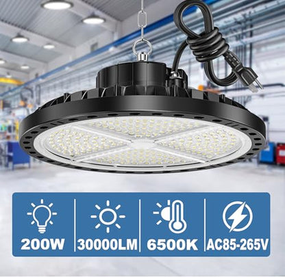 ISKYDRAW UFO LED High Bay Lights 6 Pack, 200W 30000LM Shop Lights