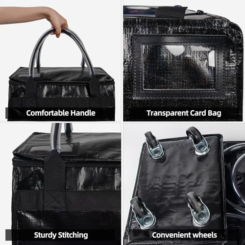 Medium Black Reusable Grocery Bag on Wheels, Folding Rolling Tote - color: Black, size: Medium
