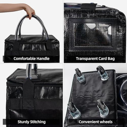 Medium Black Reusable Grocery Bag on Wheels, Folding Rolling Tote - color: Black, size: Medium