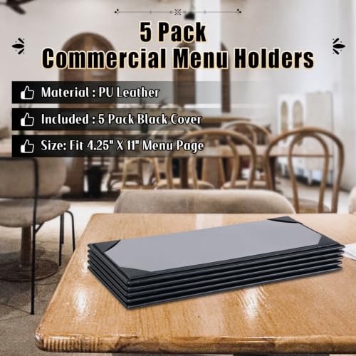 5pcs 1 Page Restaurant Menu Covers 4.25 x 11" with PVC Cover - size: 5 pcs/4.25 x 11"/Single view