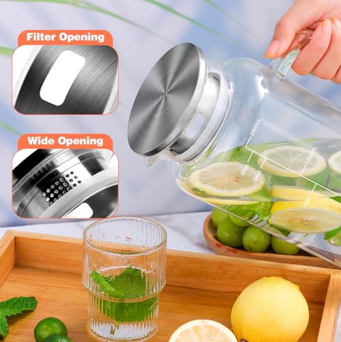 Aofmee 68oz Glass Pitcher with Lid and Handle for Fridge, Grey Silicone - color: Grey Silicone