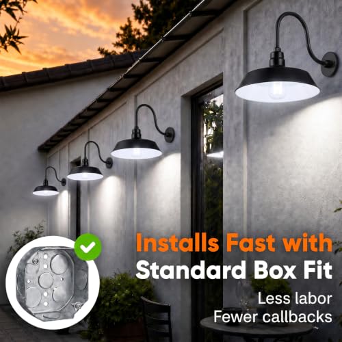 14in. Satin Black Outdoor Gooseneck Barn Light Fixture, 5000K Cool White - color: Satin Black (2-Pack), size: 24 in Gooseneck Arm