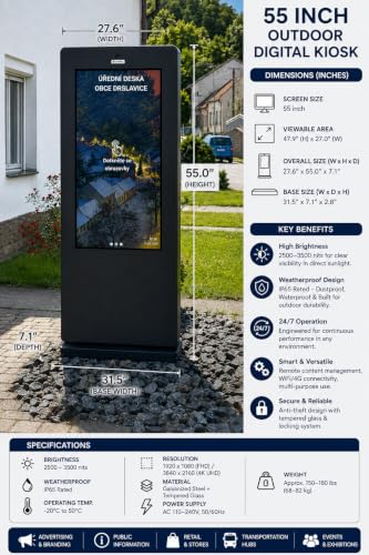 Outdoor Digital Signage Totem Kiosk with Touchscreen Display