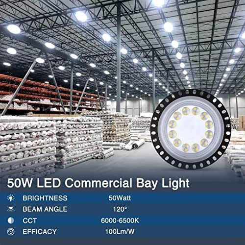 UFO LED High Bay Light 50W 10 Pack, 5000LM 6500K Daylight White Super Bright High Bay LED Light, IP65 Waterproof, Commercial Warehouse Lighting for Workshop Factory Barn Shop Garage Lighting Fixture - color: 50W 10 Pack