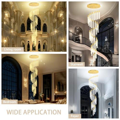 36-Light 200" High Ceiling Chandelier Long Spiral LED Dimmable Chandelier Modern Crystal Chandeliers for Staircase Foyer Entryway Living Room Gold - color: Gold, size: 36-Light