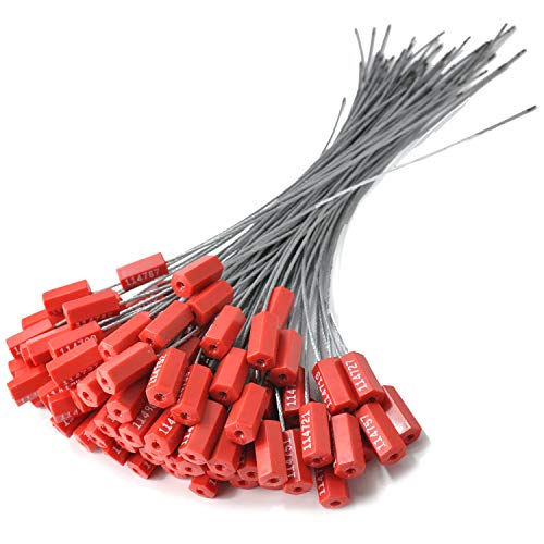 500pcs Security Marking Cable Seals Tamper Proof Steel Wire Seal Numbered Shipping Seals Disposable Pull Tight Self-Locking Cable Seal Truck, Cargo, Containers Seal Ties Straps (Red, 500pcs) - color: Red, size: 500pcs