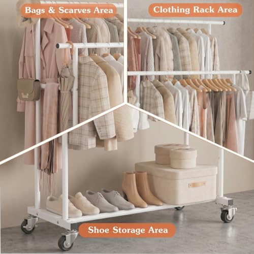 Calmootey Rolling Garment Rack, Sturdy Clothes Organizer for Bedroom - color: White, style: Double Rods