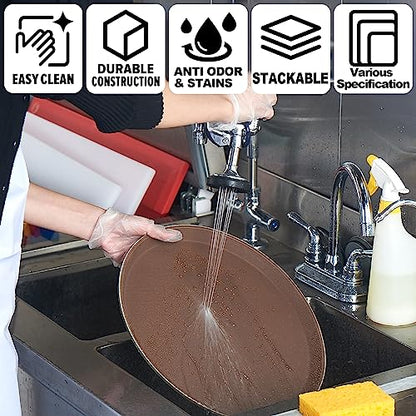 CURTA 2-Pack Restaurant Grade Non-Slip Tray, NSF, Oval 22-Inch x 27-Inch, Plastic Rubber Lined Round Serving Tray, Brown - color: Brown-oval, size: 27" x 22" x 1"