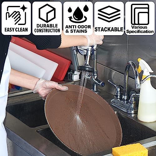 CURTA 2-Pack Restaurant Grade Non-Slip Tray, NSF, Oval 19-Inch x 23-Inch, Plastic Rubber Lined Round Serving Tray, Brown - color: Brown-oval, size: 23 Inch x 19 Inch x 1 Inch