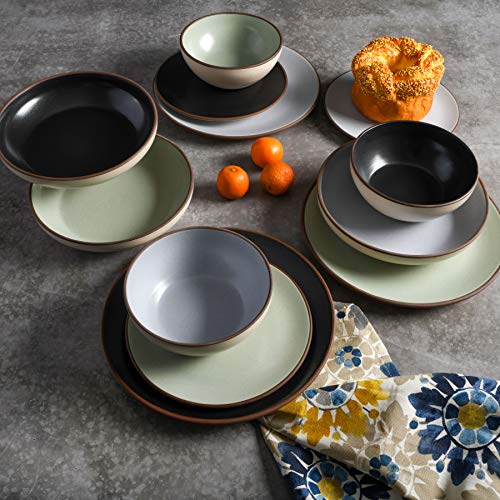 Gibson Elite Contempo Classic 16-Piece Double Bowl Dinnerware Set, Service for 4 – Mint Stoneware Plates and Bowls - color: Mint (Contempo Classic)