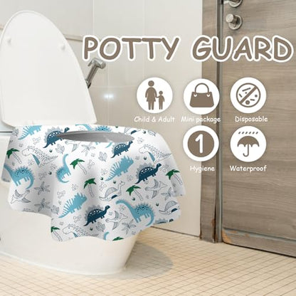 Disposable Toilet Seat Covers for Kids & Adults,Protect from Public Toilets While Potty Training or Travel - Extra Large, Waterproof, Portable -Blue Dinosaur (60pack） - size: Large