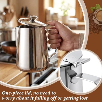 2 Pcs 67 Oz/ 2 L 304 Stainless Steel Pitcher with Lid Milk Frothing Jug - size: 67 Oz/ 2 L