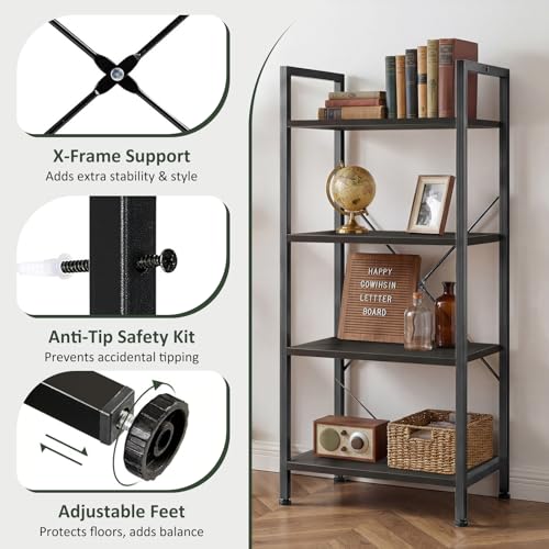4 Tier Bookshelf, Free Standing Bookcase with Open Storage Shelves - color: Classic Black, size: 4 Tier
