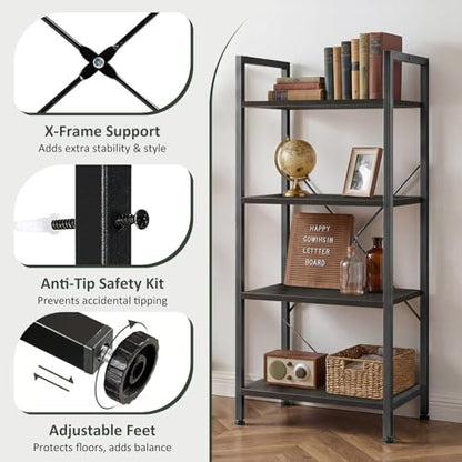 4 Tier Bookshelf, Free Standing Bookcase with Open Storage Shelves - color: Classic Black, size: 4 Tier