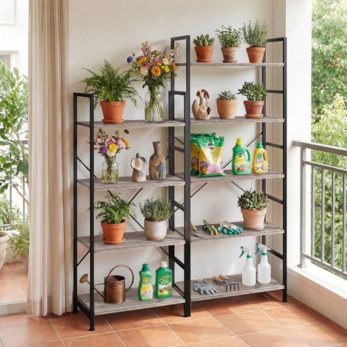 4 Tier Bookshelf, Free Standing Bookcase with Open Storage Shelves - color: Grey Wood, size: 4 Tier