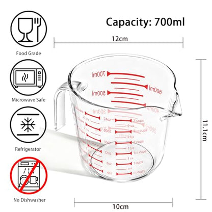BCnmviku Glass Measuring Cups 24oz/3Cup/700ml High Borosilicate [Insulated Handle | V-Shaped Spout]For Prepping Baking and Cooking Preheated Oven Dishwasher Freezer and Microwave Safe - size: 700ml