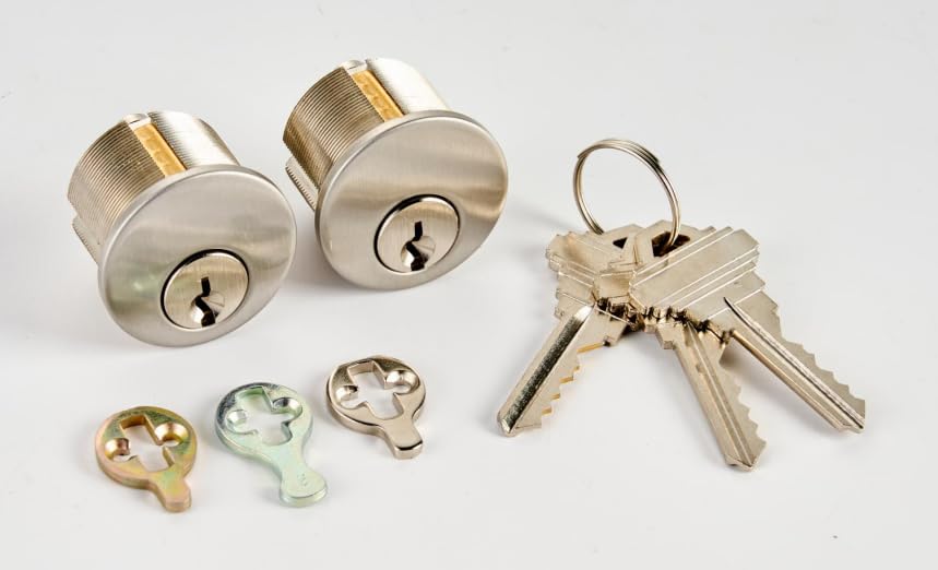 Key Alike Mortise Lock Cylinder 1 inch (25mm) fit Patio Door Aluminium Door with Different Cylinder Cam Changeable for Different Brand Satin Nickel Finish (2 PC)