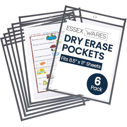 Essex Wares - 6 Pack, Dark Gray Dry Erase Pockets, 10" Wide x 13.5" Tall - color: Dark Gray
