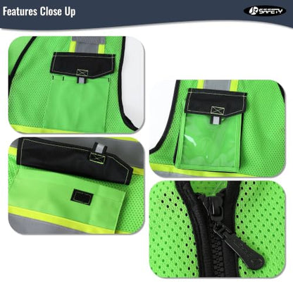 JKSafety Safety Vest for Men Women Hi Vis Reflective Vest JK220 Green S - color: Green, size: Small