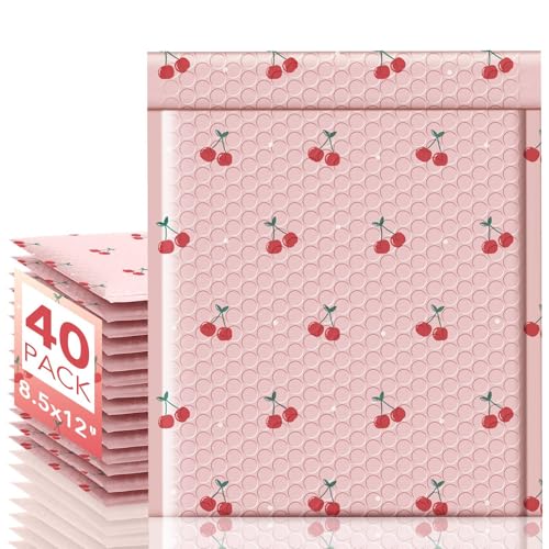 METRONIC Bubble Mailers 8.5x12" 40 Pack Cherry Cute Padded Envelopes Pink - color: Cherry, size: 8.5x12" 40PC