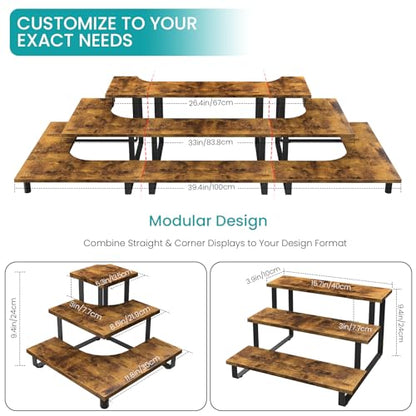 ELITEROO 3-Step Corner Display Shelves, Wooden Tiered Display Stand