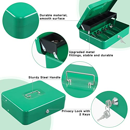 xydled Cash Box with Key Lock, Metal Money Box, Safe Storage box, Green - color: Green Key Lock