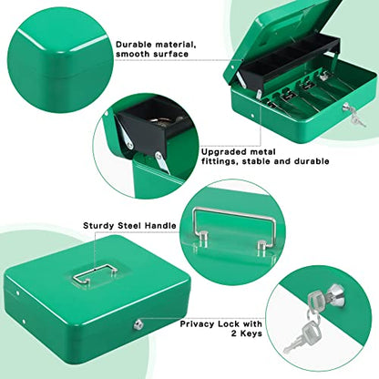 xydled Cash Box with Key Lock, Metal Money Box, Safe Storage box, Green - color: Green Key Lock