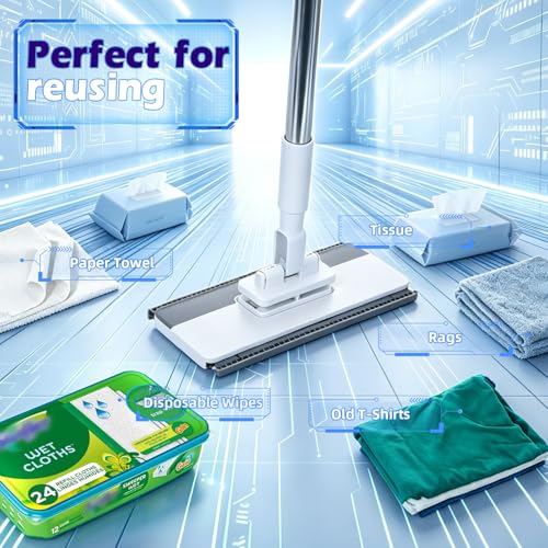 Masthome Snap Grip Mop,51" Hands Free Flat Mop with Stainless Steel Handle - color: White-large-mini Lazy Mop