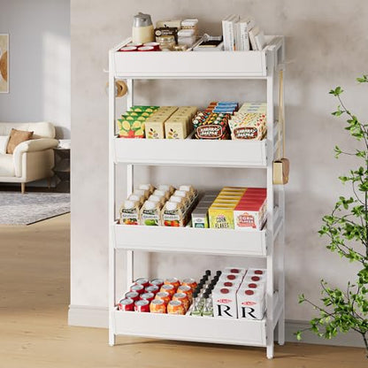 Tribesigns 4-Tier Retail Display Rack Stand, Wooden Snack Candy Rack, Wood Chips Shelf, Chips Rack Display, Heavy-Duty Wood Metal Concession Stands,Storage Shelf Organizer for Potato Chip (2, White) - color: White