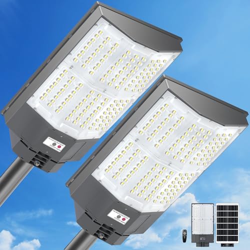 2PCS 10500W Solar Street Light, 650000LM 7000K Commercial Solar Parking Lot Light Dusk to Dawn, IP67 Waterproof with Motion Sensor & Remote, Ideal for Farm Ranch Driveway Yard Garage Small Business - size: 2PCS 136A-L