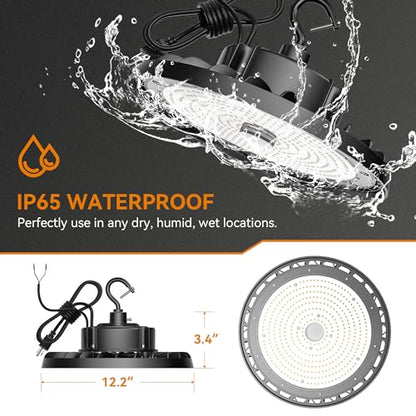 UFO LED High Bay Light 240W 36,000lm 5000K Daylight, High Bay LED Shop Light 0-10V Dimmable with US Plug 5’ Cable, Commercial LED Warehouse Lights, Factory Area Lighting Fixture, 2PCS