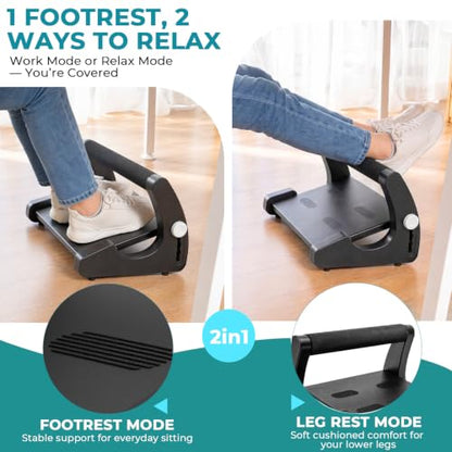 5-Level Adjustable Foot Rest Under Desk, Ergonomic Footrest with Removable Memory Foam and Massage Nodules, Sturdy Office Foot Stool and Leg Support for Work & Home, Non-Slip Base, Black