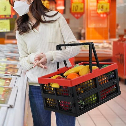 15 L Folding Crate with Handle, Plastic Shopping Basket, 2 Packs