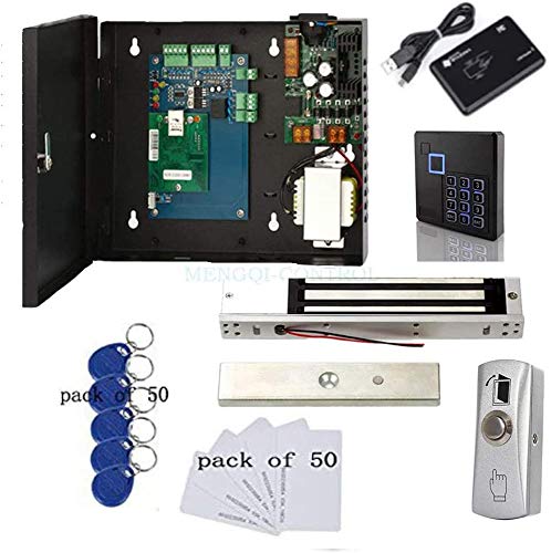 MENGQI-CONTROL TCP/IP One Door Card/Fob/PIN Code Access Control Track History Records Door Entry System Magnetic Lock Keypad Reader Metal Exit Button 110V Power Supply - style: 1Door RFID/PIN Magnetic Lock