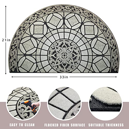 MANO Front Door Mat Outdoor Entrance, Heavy Duty Doormat Half Circle Rug for Outside Entry, Welcome Mat for Indoor Half Round Door Mats with Non Slip Rubber (21" x 33", Grey Light Navy) - color: Grey Light Navy