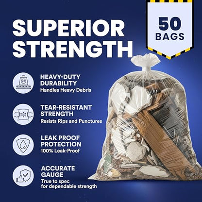 Plasticplace Contractor Trash Bags 42 Gallon │ 3.0 Mil │ Clear Heavy Duty Garbage Bag │ 32.6” x 46.4” (50 Count), Transparent, B001C0SIUG - color: Transparent, size: 1 Count (Pack of 50)