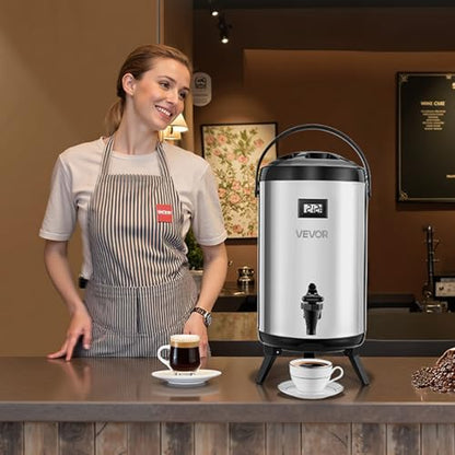 VEVOR Insulated Beverage Dispenser, 2 Gal/7.6L Stainless Steel Thermal Drink Server with Spigot & Temp Display, Suitable for Hot and Cold Drinks, for Tea Coffee Water in Cafes & Restaurants, Silver - size: 2 Gal (1 Pack)