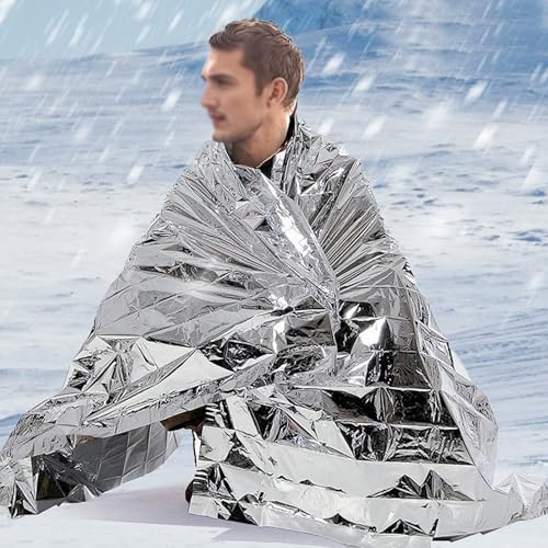 Emergency Mylar Thermal Blankets - Space Blanket Survival Kit for Camping, Hiking, Marathons & First Aid, Compact Reflective Blankets for Bug Out Bags & Outdoor Adventures