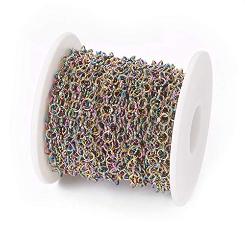 Craftdady 32.8 Feet Stainless Steel Rolo Cable Chain Link Multi-Color Round Cross Chain 5x5mm with Spool for Jewelry Pendant Necklace Bracelet Making - color: Multi-Colors, 10 Meters, 5x5mm