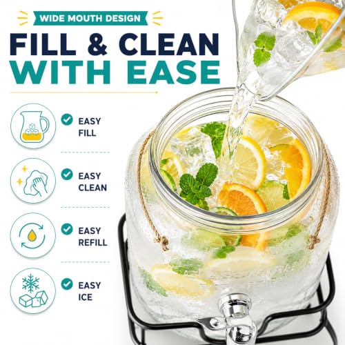 Estilo Set of 2 Glass Drink Dispensers,1 Gallon Beverage Dispenser With Lid - size: 1 Gallon, style: Double w/ Stand & Labels