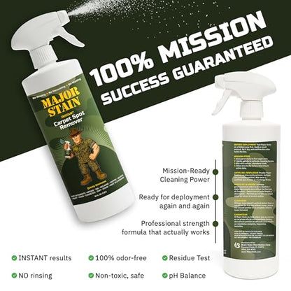 Major Stain Carpet Stain Remover Spray – 32oz – Powerful Carpet Cleaner Spray & Spot Remover for Carpet, Upholstery & Rugs – Removes Wine, Coffee, Grease & Food Stains – Fragrance Free - size: 32 Fl Oz (Pack of 1)