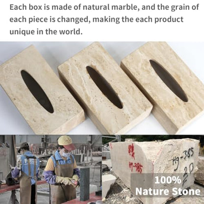DUANYAN Italian Travertine Tissue Box Cover, Rectangular, Natural Stone - color: Beige
