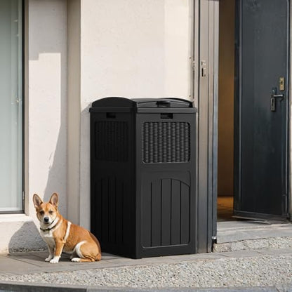 Flamaker 30 Gallon Trash Can, Resin Outdoor Garbage Can with Lid - color: Black, size: 1 Pack