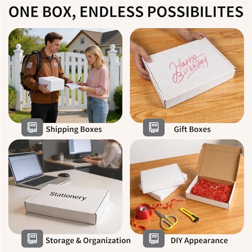 Fishat 12" x 9" x 2" White Corrugated Cardboard Shipping Boxes Set of 25, - size: 12" x 9" x 2"