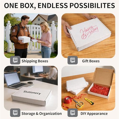 Fishat 12" x 9" x 2" White Corrugated Cardboard Shipping Boxes Set of 25, - size: 12" x 9" x 2"