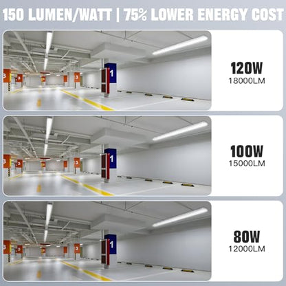 JTT 8FT LED Vapor Tight Light 120/100/80W Options, 0-10V Dimmable - 1Pack - size: 8FT (1-Pack)