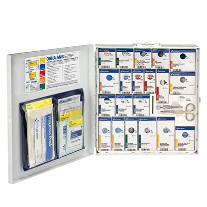 First Aid Only 746005 SmartCompliance 50-Person ANSI 2021 A and OSHA Compliant First Aid Cabinet for Restaurant Kitchen, Cafeteria, and Other Food Service Venues, Large Metal Cabinet