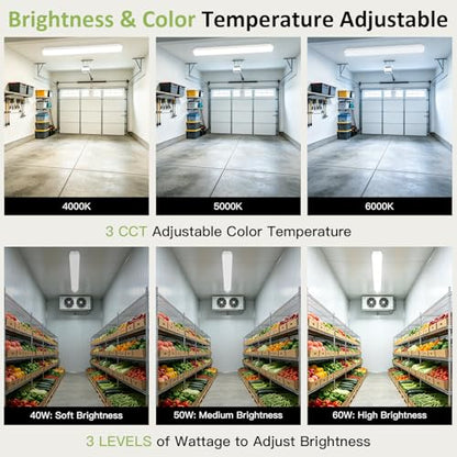 4FT LED Wide Vapor Tight Light, 60W/50W/40W 3CCT IP65 Shop Light 6-Pack - size: 6Pack